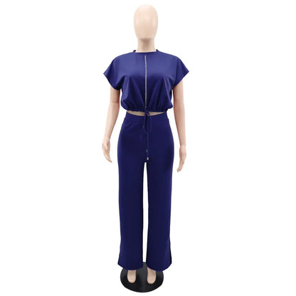 Women Short Sleeve Top & High Waist Pants Set