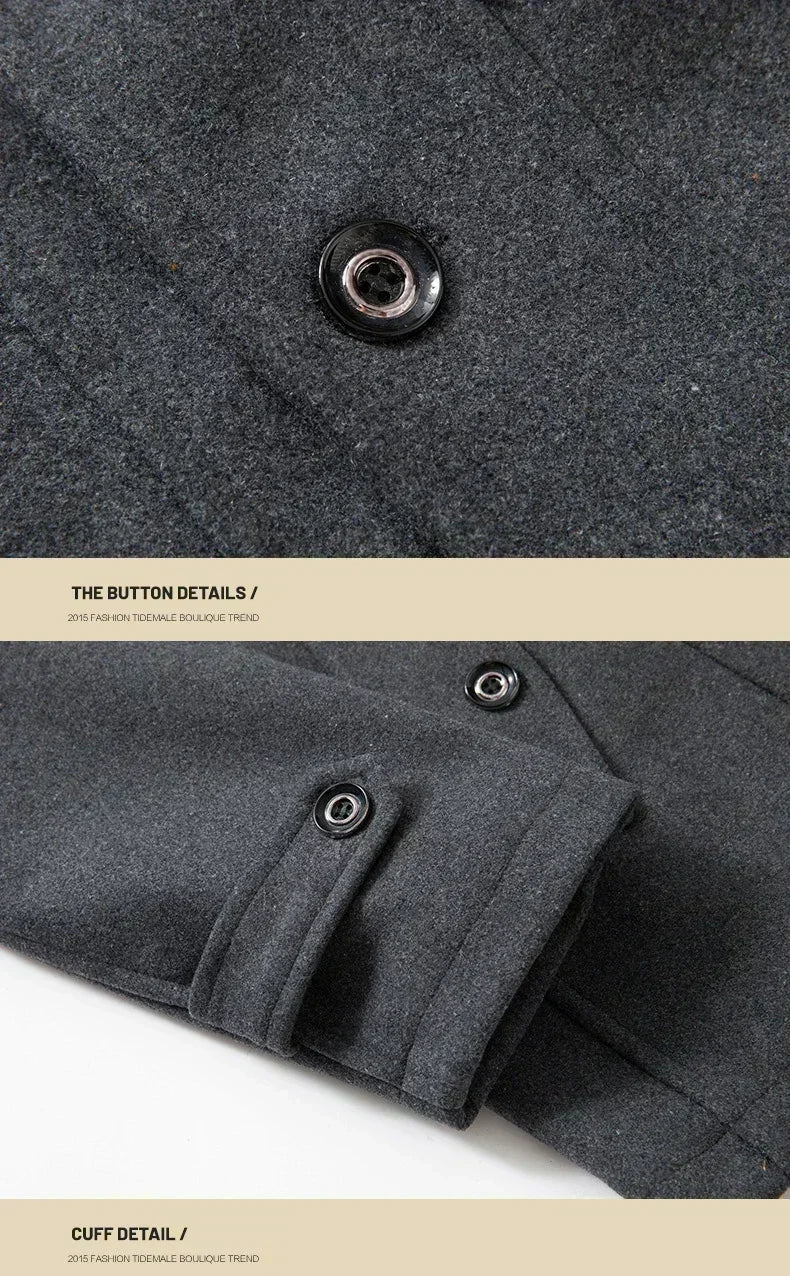 Men Fashion Autumn Winter Wool Trench Coats Fashion Middle Long Jacket Male Double Collar Zipper Coat Windbreak Woolen Overcoat