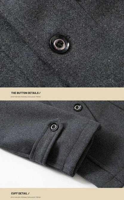 Men Fashion Autumn Winter Wool Trench Coats Fashion Middle Long Jacket Male Double Collar Zipper Coat Windbreak Woolen Overcoat