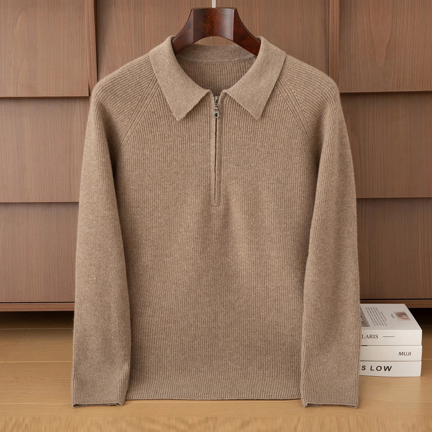 Luxury 100% Merino Wool Sweater for Men Half Zipper Polo Collar Pullover Autumn Winter Cashmere Thick Knitwear Smart Casual Top