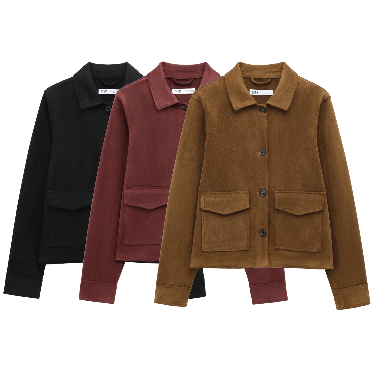 TRAF Women's Suede Texture Jacket 2025 Fashion Long Sleeve Cropped Coats Women Casual New In Outerwear