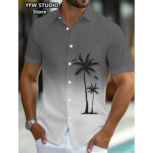 3D Coconut Tree Printed Shirts for Men Hawaiian Shirt Men Summer Holiday Short Sleeve Beach Tops Tee Shirt Men Oversized Blouse