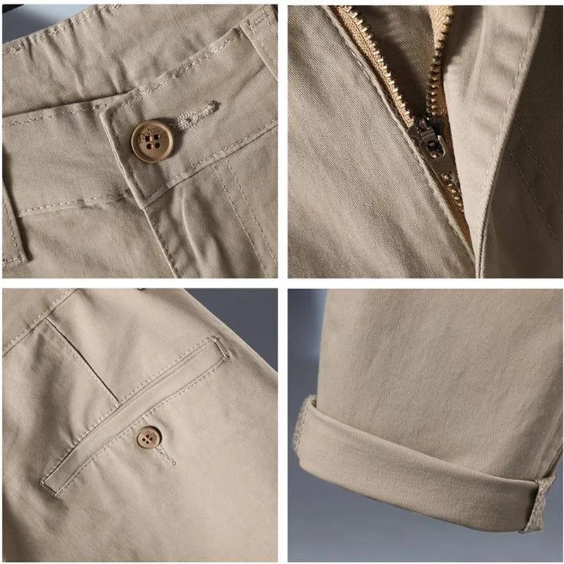Stretched Casual Men Cotton Trousers Loose Pencil Chino Pants