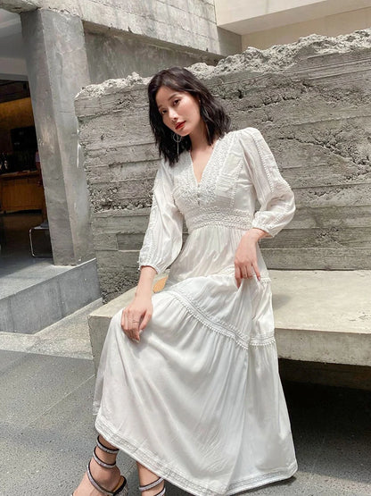 GypsyLady Elegant Vintage Chic Midi Dress Cotton White Boho Autumn Spring Holiday Women Long Sleeve Ladies Dresses Vestidos 2XXL