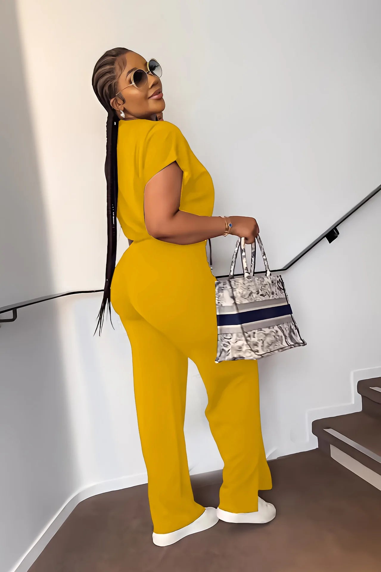 Women Short Sleeve Top & High Waist Pants Set