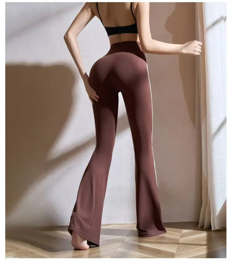 Matching Sportswear New In Women's Flare Pants High Waist Yoga Pants Casual Basic Lady's Long Trousers Korean Chic Stripe Pants