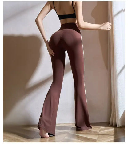 Matching Sportswear New In Women's Flare Pants High Waist Yoga Pants Casual Basic Lady's Long Trousers Korean Chic Stripe Pants