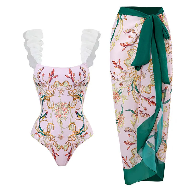 2024 New Sexy Push Up One Piece Swimwear Women Retro Print Biquini Skirt Cover Up Monokini Brazilian Swimming Suit Dress