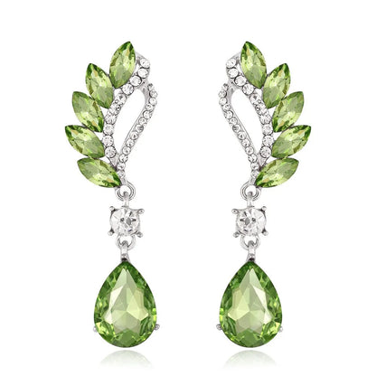 Ladies Blue White Water Drop Shaped Crystal Rhinestone Zircon Metal Dangle Earring for Women Party Jewelry