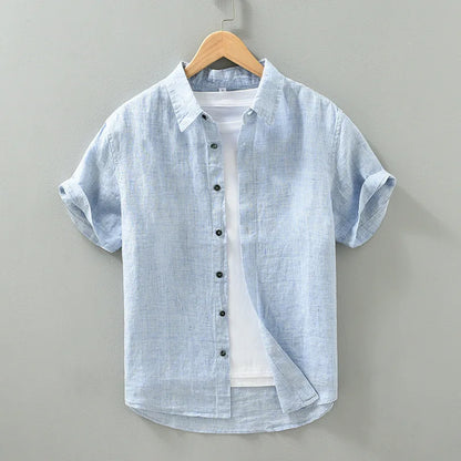 100% Linen Thin Light Breathable Short Sleeve Summer Vintage Shirt