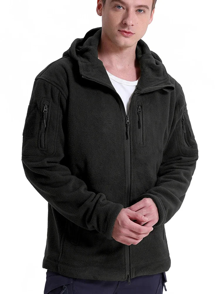 Men's Hunting Fleece Jacket Hiking Hunting Outdoor Fleece  Tactical Jacket Winter Warm Full Zip Military Hoodies Multi-Pockets