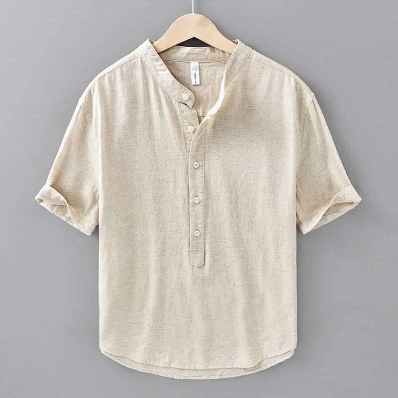 2025 Spring Summer New Breathable Cotton Linen Short Sleeve Shirts for Men Clothing Soft Thin Shirts DC208