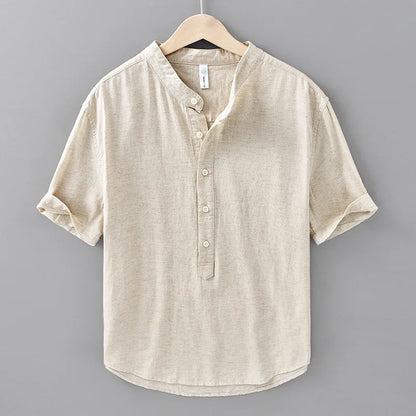2025 Spring Summer New Breathable Cotton Linen Short Sleeve Shirts for Men Clothing Soft Thin Shirts DC208