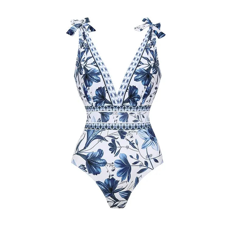 2025 Flaxmaker Vintage Printed Swimsuit and Sarong Swimwear Women Elegant Sleeveless Summer Swimwear Ladies Bathingsuit
