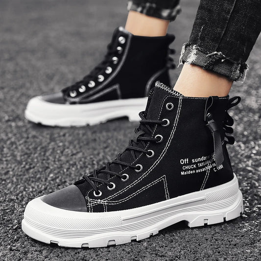 Men Casual High Top Sneakers Platform Skateboard Shoes Lace Up Ankle Boots Outdoor Comfortable Cool Canvas Shoes For Male 39-44