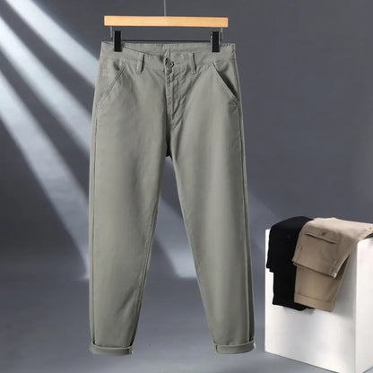 Stretched Casual Men Cotton Trousers Loose Pencil Chino Pants