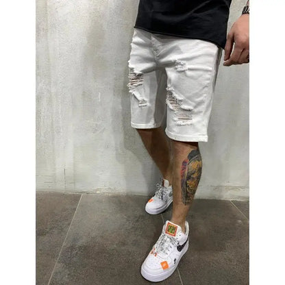 Ripped tassel denim shorts New  Summer Men's Personalized Washable Perforated Denim Pants Large Casual Middle Pants