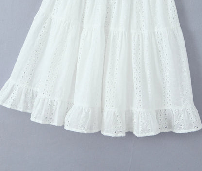 Evening Party Embroideryed Dress Elegant Summer Solid Color White Lace dress Off Shoulder Short Dress Front Tie Back Shirred