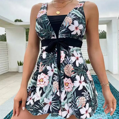 2025 New Tropical Print Knot Front Swimwear Women One Piece Swimsuit Women Dress Bathers Bathing Swimming Swim Suit Beachwear