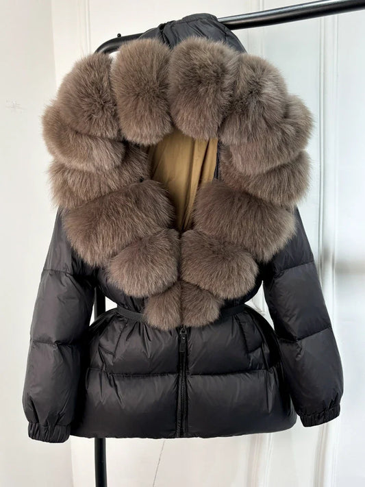 Janveny 2025 Winter Puffer Jacket Women Real Fox Fur Hooded Thick Warm 90% White Duck Down Coat Female Parkas Waterproof