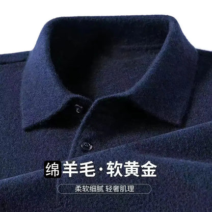 Male Polo Shirt Soft Lightweight Warm Knitted Luxury Simple Button Up Pullover 2025 Lapels Comfortable Business Sweater Clothing