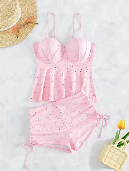 Women's Bathing Suit Two Pieces Push Up Tankini Set Summer Sexy Beach Wear White High Waisted Swimwear Women Swimsuit Shorts