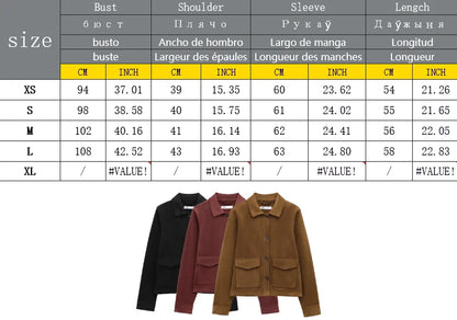 TRAF Women's Suede Texture Jacket 2025 Fashion Long Sleeve Cropped Coats Women Casual New In Outerwear