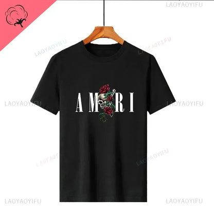 Retro Y2k T-shirt Cotton Soft Graphic Print Tees for Male Designer Luxury Short Sleeve Vintage O-neck Tops Summer Man Clothing