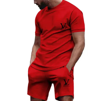 Summer Sportswear Suit Men'S Fashion Two-Piece Sports Fitness Running Casual Quick Drying Short Sleeved Shorts Set For Men
