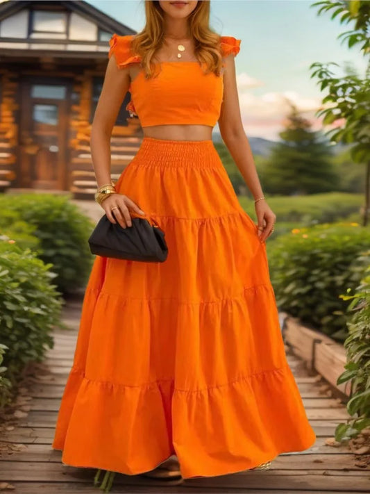 Y2k Two Piece Set Woman Clothing Spring/Summer New Elegant Sexy Collage Sleeveless Top and Longuette Skirt Suits Female 2Pcs Set