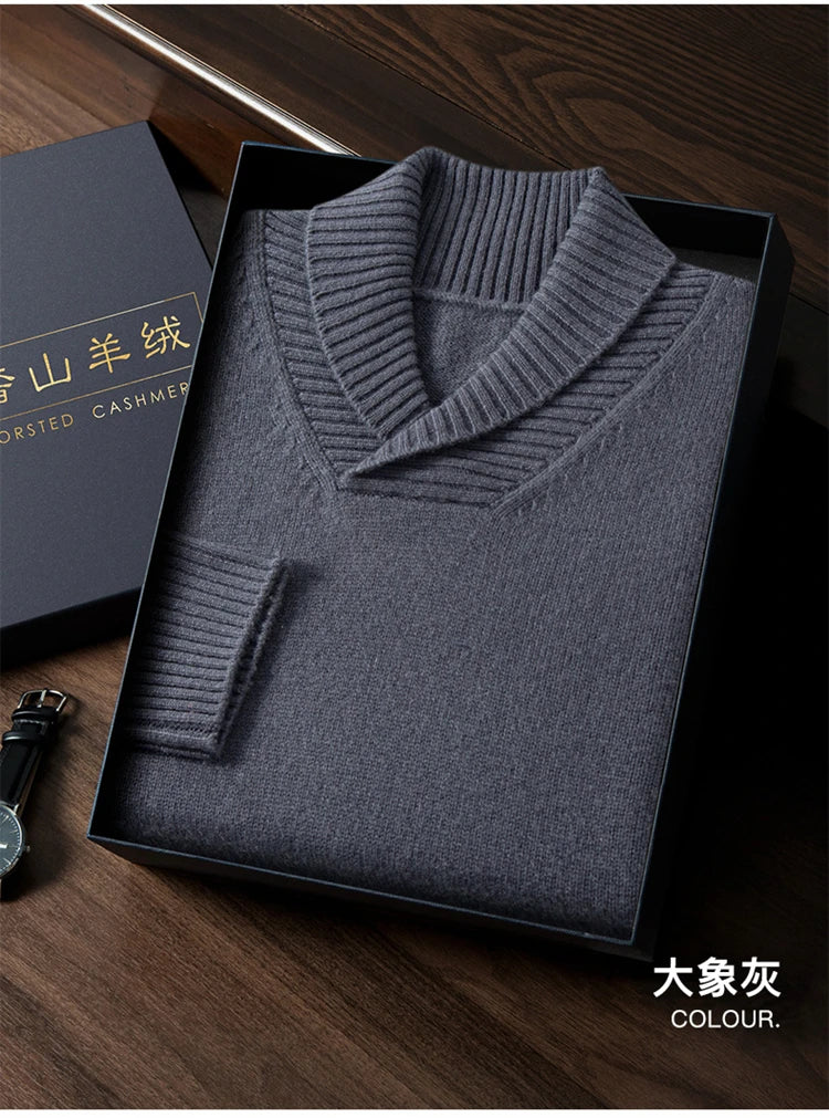 Thick long-sleeved fashion olive Henry collar pure cashmere sweater men's autumn and winter sweater comfortable warm sweater.
