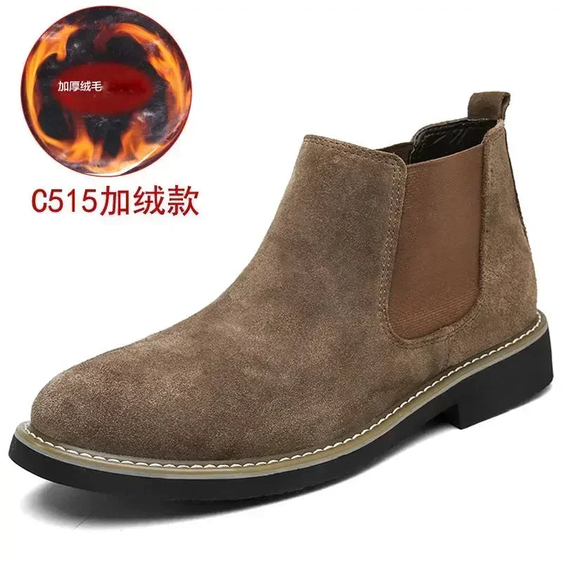 Winter Large Size Men's Chelsea Mid-cut Boots Casual Leather Boots for men  All-match Pointed Toe Wedding Classic Business Boots