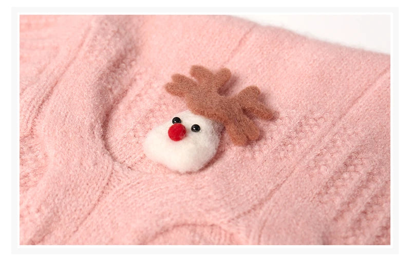 Women Christmas Pullover Knitted Sweater Y2k Fashion Harajuku Korean Vintage O-Neck Long Sleeves Red Sweaters 2000s Clothes 2024