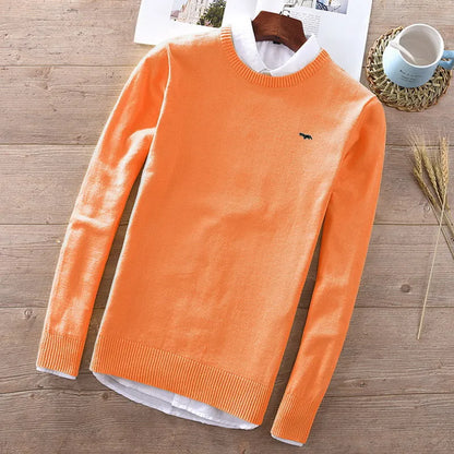 100% Cotton M-3XL New Embroidery-Logo Long Sleeve Mens O-Neck Sweaters Casual Knitted Clothes Fashion Male Knitted Coats PL8507