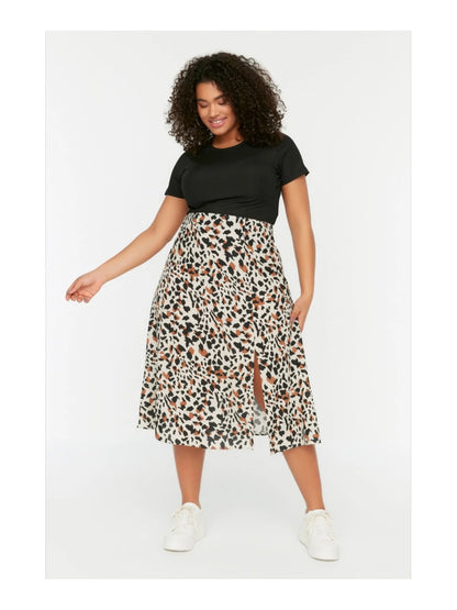 Trendyol TYZA Women's Plus Size Skirts Casual Woven Regular Daily Animal Print Plus Size Clothes Animal Print Skirt