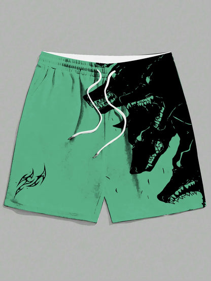 New men's summer shorts loose casual home shorts 3D printed sporty three headed wolf print Harajuku shorts Hawaii beach shorts