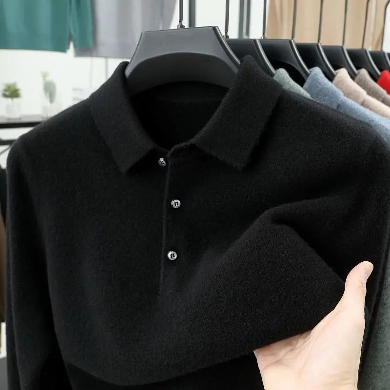 Smart Casual Autumn Winter  Sweater Men Solid Lapel Button Simplicity Fashion Luxury Long Sleeve Pullovers Knitted Tops