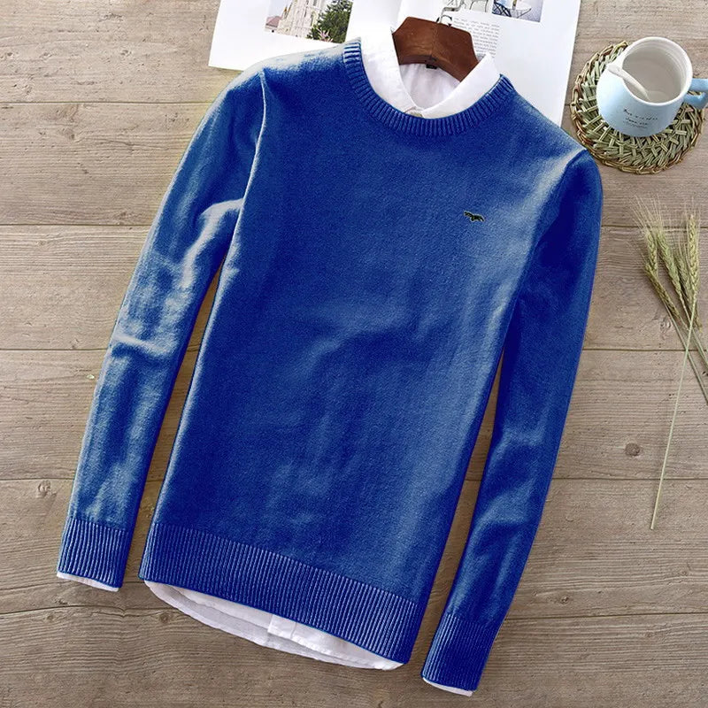 100% Cotton M-3XL New Embroidery-Logo Long Sleeve Mens O-Neck Sweaters Casual Knitted Clothes Fashion Male Knitted Coats PL8507