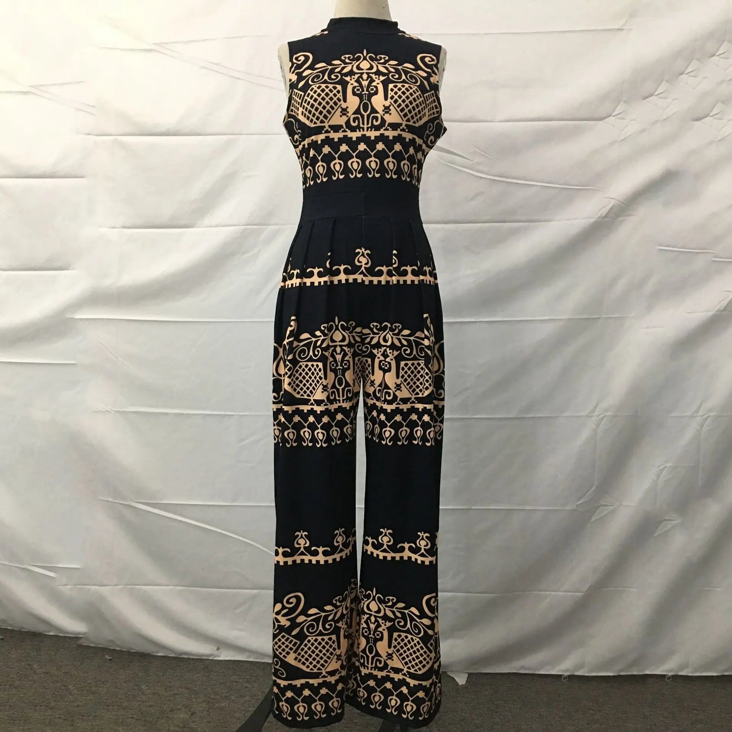 Elegant Women Wide Leg Long Printed Sleeveless Jumpsuits Trouser