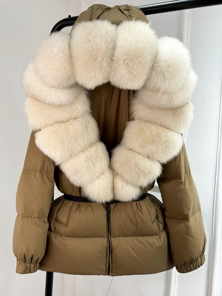 Janveny 2025 Winter Puffer Jacket Women Real Fox Fur Hooded Thick Warm 90% White Duck Down Coat Female Parkas Waterproof