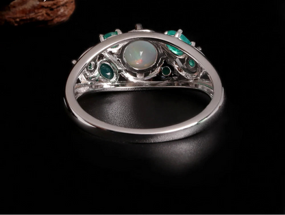 Gorgeously design green agate with Opal Natural gemstone Rings 925 silver fine jewelry for women's anniversary & banquet gifts