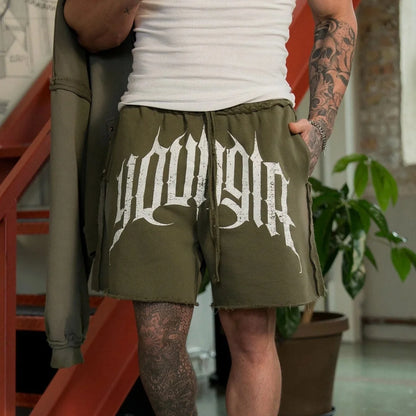 YOUNGLA new American gym training shorts, men's shorts Jogger sports fitness cotton fifth pants casual trend shorts
