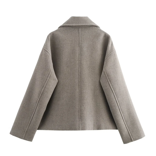 TRAF Autumn New Product Women's Casual Fashion Style Double breasted Wool Collar Long sleeved Jacket Coat