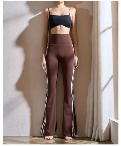 Matching Sportswear New In Women's Flare Pants High Waist Yoga Pants Casual Basic Lady's Long Trousers Korean Chic Stripe Pants