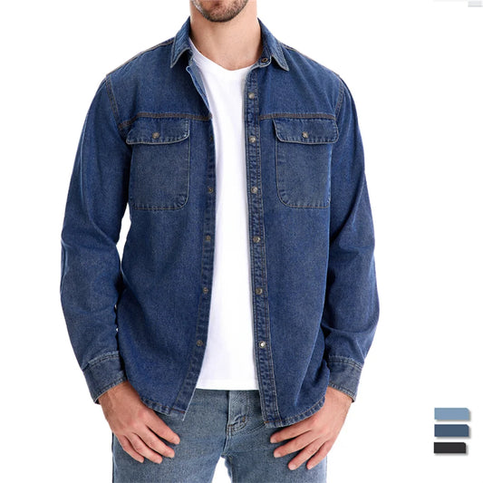 2024 AIOPESON 100% Cotton Men Denim Shirts Double Pocket Casual Cowboy Mens Shirts Long Sleeve New Autumn High Quality Shirts