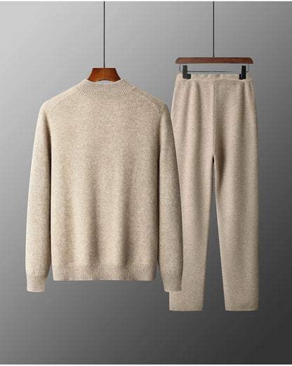 MVLYFLRT Men's Merino Wool Knitted Suit Half Height Zipper Cardigan Long Pants Tracksuit Fashionable Casual Wear 24592431