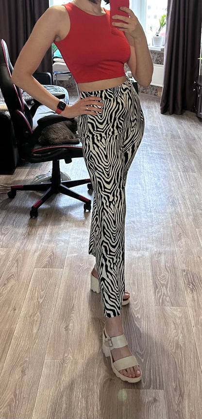 2024 Summer Zebra Print Wide Leg Pants Y2K Trousers Sexy High Waist Women New Fashion Casual Female Stripe Streetwear 16395