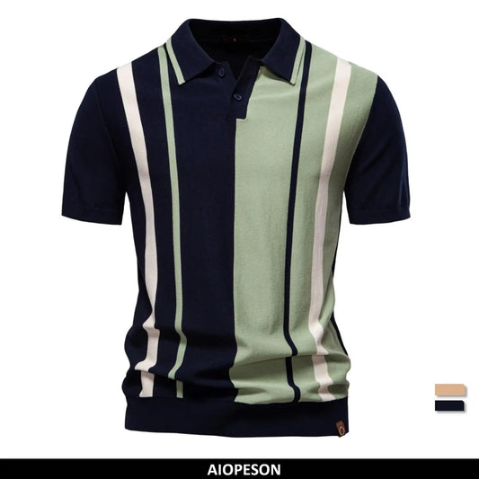 AIOPESON Brand Men's Striped Mesh Polo Shirt for High Quality Breathable Fabric Stylish Casual Male Polo Shirts ﻿