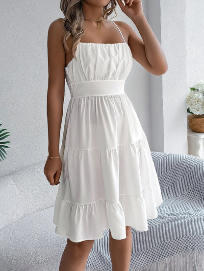 Casual Vacation Ruffled Camisole Dress Spring Summer Women's Solid Dresses for Women