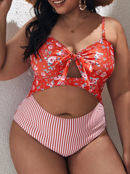 2025 Large Plus Size Swimsuit Women One Piece Printed Hollow Out Swimwear Female Bathers Bathing Swimming Swim Suit Beachwear